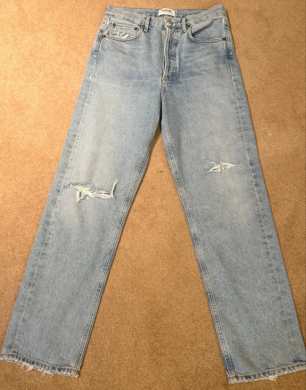 AGOLDE 90s Mid Rise Loose Distressed Light Wash Denim Jeans Womens Size 25